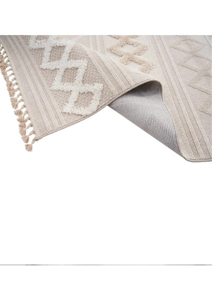Dolce Vita Halı Jakarta 451 Ivory Bej-Krem Renk Saçaklı Kabartmalı Modern Halı