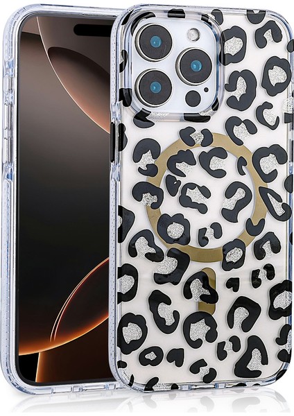 iPhone 14 Pro Max Kılıf Magsafe Şarj Özellikli Desenli Leopar Jago Kapak