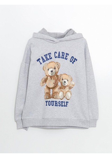 Xsıde Ayı Teddy Baskılı Oversize Kadın Kalın Hoodie