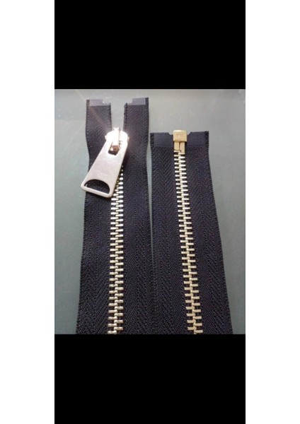 70 cm 1 Adet Açık Altın Diş Rengi 8 No Metal Diş Separe Fermuar Siyah Renk