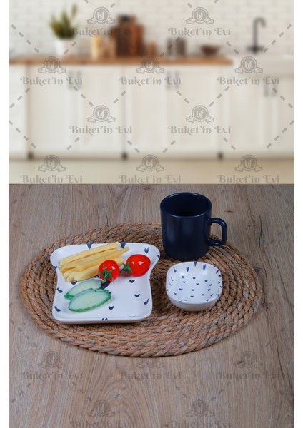 4 Parça Mavi Kalpli Çocuk Tost & Mama Takımı