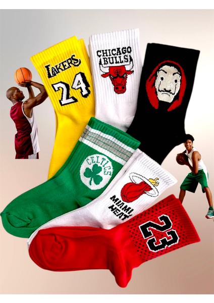 6'li Nba Basketbol Temali Neşeli Kolej Tenis Çorap