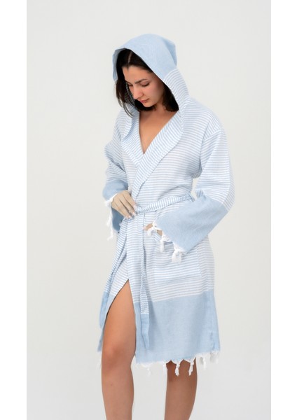 Hürrem Pamuklu Kadın Orta Boy Peştamal Bornoz – Hızlı Kuruyan, Çizgili Desen, Tek Beden Rahat Kullanım