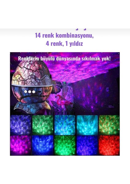 Gece Lambası Galaxy Gökyüzü Projektör Beyaz Gürültü Bluetooth Hoparlör Dinozor Yumurtası