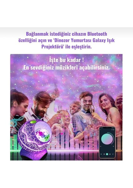Gece Lambası Galaxy Gökyüzü Projektör Beyaz Gürültü Bluetooth Hoparlör Dinozor Yumurtası