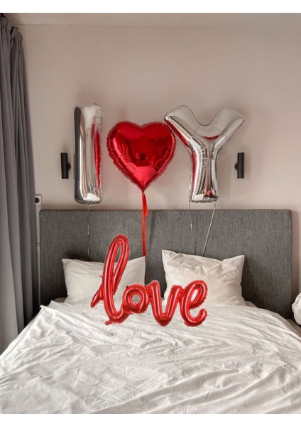 I You Kalp Detaylı Love Yazılı Mini Sevgililer Günü Özel Gün Parti Kutlama Seti