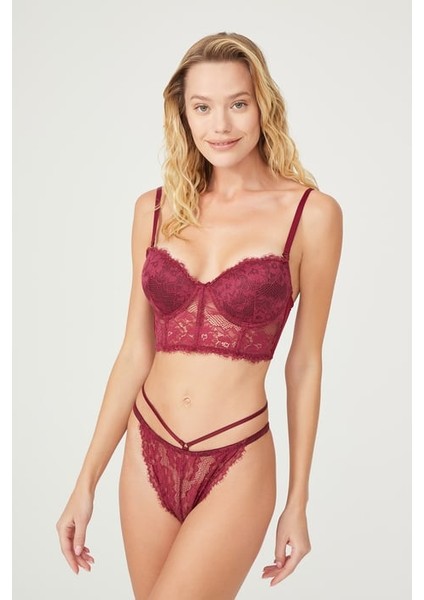 Dantel Korseli Bordo Bralet Sütyen Takımı fırsatları