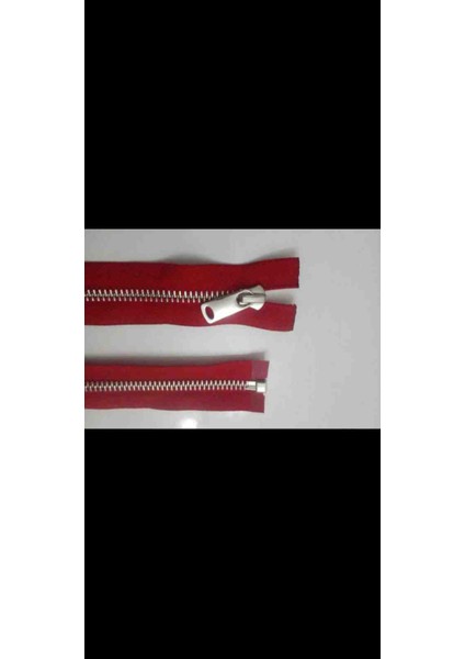 85 cm 1 Adet Parlak Gümüş Diş 5 No Metal Separe Fermuar Kırmızı Renk