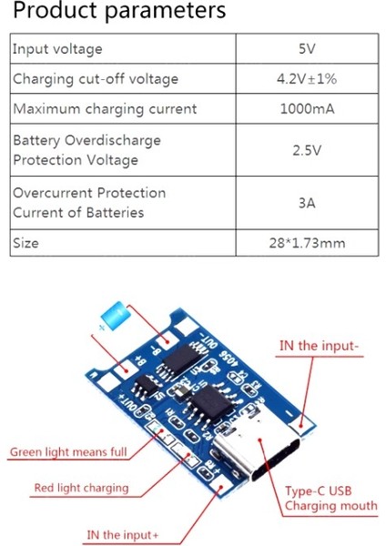 Lityum Pil Şarj Modülü USB Tip-C