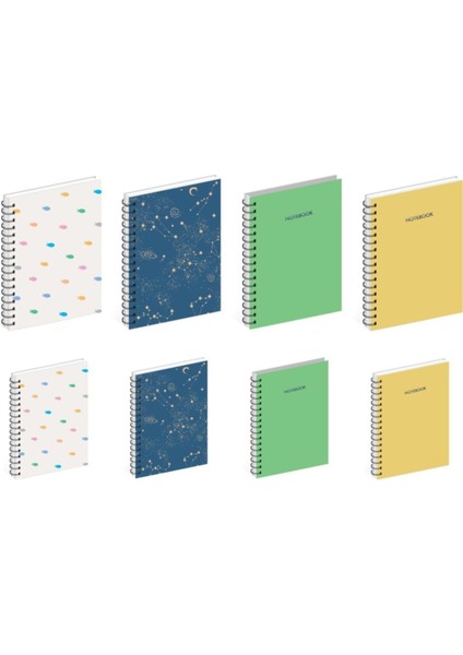 8'li Defter Set 64 Yaprak Çizgili Karton Kapak Spiralli Defter Notebook