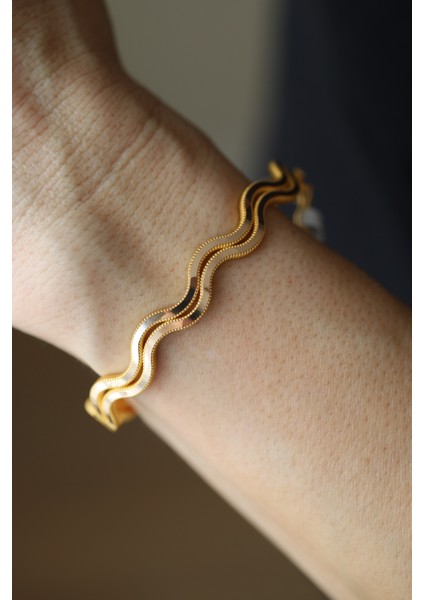 14 Ayar Altın Ikili Zikzak Ajda Görünümlü Kelepçe