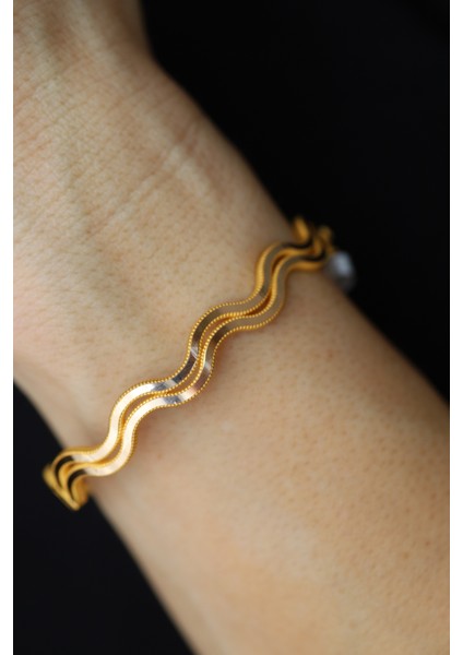 14 Ayar Altın Ikili Zikzak Ajda Görünümlü Kelepçe modelleri