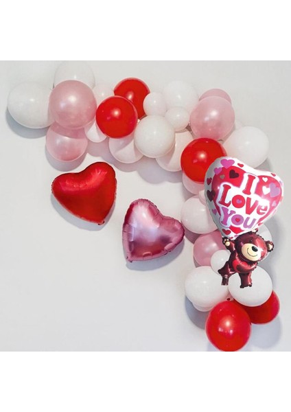 I Love You Bear Konseptli Mini Balon Sevgililer Günü Özel Gün Parti Kutlama Seti