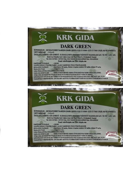 Gıda Boyası Toz Koyu Yeşil Renklendirici 9 gr 2ADET