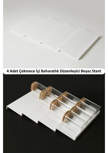 4 Adet Çekmece Içi Baharatlık Düzenleyici Stant Mutfak Dolap Içi Organizer ( Beyaz Renk ) Z305