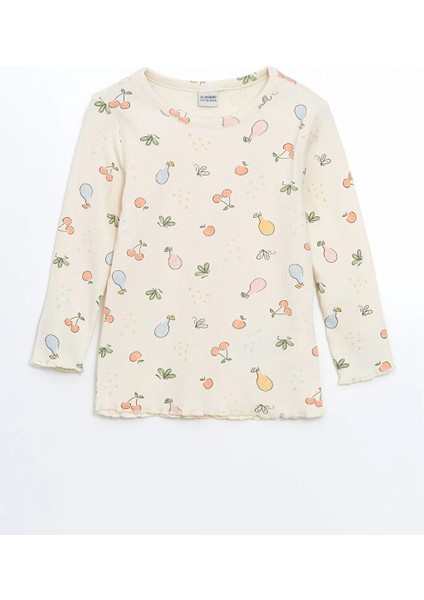 Lcw Kids Ekru Bisiklet Yaka Baskılı Kız Çocuk Pijama Takımı T T