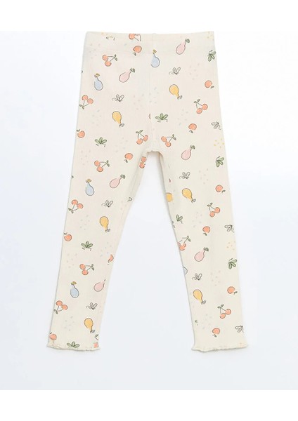Lcw Kids Ekru Bisiklet Yaka Baskılı Kız Çocuk Pijama Takımı T T