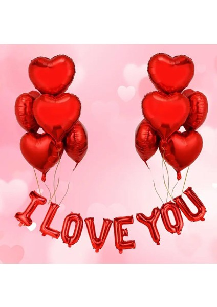 Kırmızı Kalp I Love You Yazılı Romantik Mini Sevgililer Günü Parti Kutlama Seti