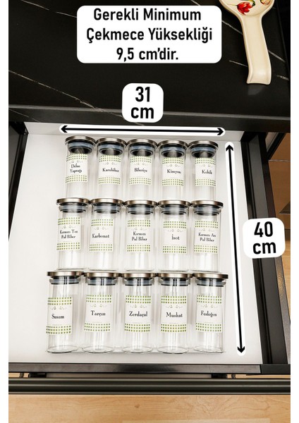 15 Adet 300ML Çelik Kapaklı Baharatlık Borosilikat (Cam) Kavanoz 3 Adet Çift Stoplu Stant (Beyaz) fiyatları