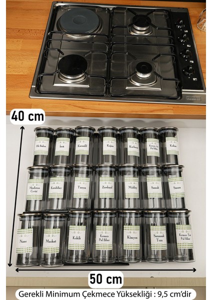 21 Adet Çelik Kapaklı Baharatlık Borosilikat (Cam) 300ML Kavanoz 6 Adet Stoplu Pleksi Stant (Siyah) fiyatları