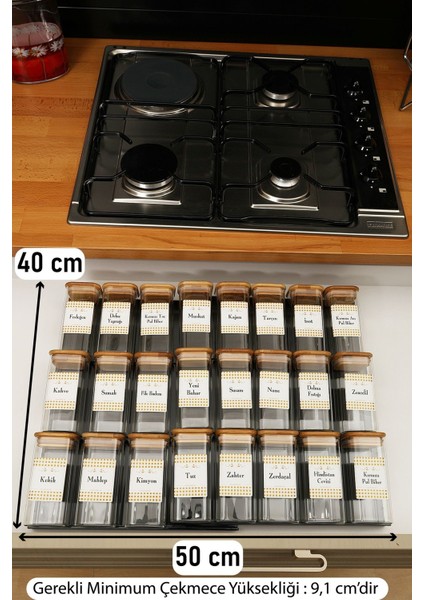 24 Adet Bambu Kapaklı 300ML Borosilikat (Cam) Baharatlık Kavanoz ve 6 Adet Düzenleyici Stant (Siyah) fiyatları