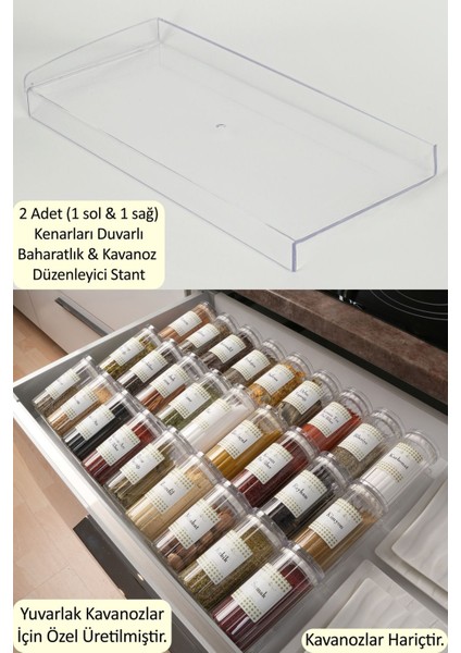 2 Adet Baharatlık Çekmece Içi Düzenleyici Stant 31 cm * 13 cm Stoplu (Kavanozları Hariçtir) Z308