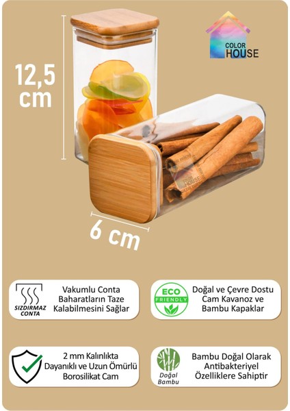 30 Adet Bambu Kapaklı 300ML Borosilikat (Cam) Baharatlık Kavanoz ve 6 Adet Düzenleyici Stant (Siyah)