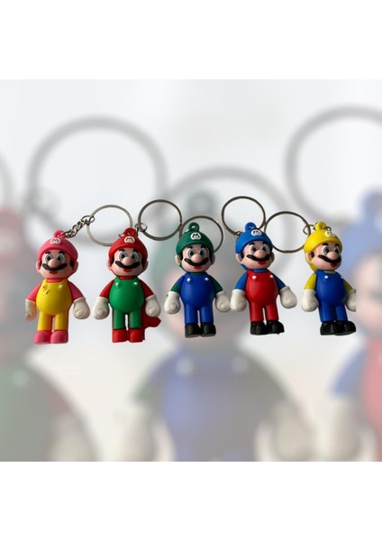 Mario Figürlü 5'li Silikon Anahtarlık ve Çanta Süsü