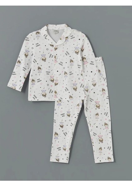 Lcw Kids Beyaz Gömlek Yaka Baskılı Kız Çocuk Pijama Takım T T