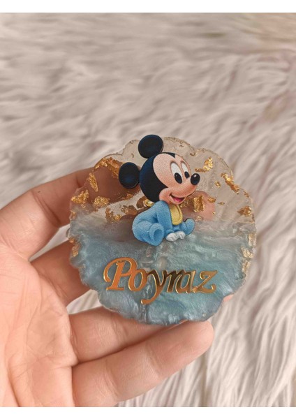 10 Adet Oturan Mavi Mickey Mouse Figürlü Epoksi Magnet Yenidoğan Doğum Günü Mevlüt Hediyelikleri