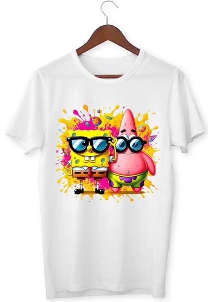 Sünger Bob Tişört Çocuk Yetişkin Beyaz T-Shirt Çocuk Tişört