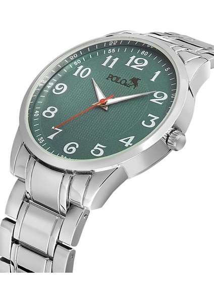 Klasik Metal Kordon Erkek Kol Saati Gümüş Yeşil Renk PL-0938E4X