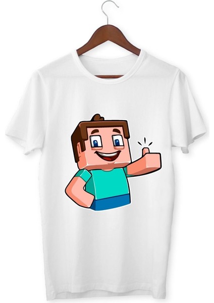 Steve Onaylıyor Tişörtleri Beyaz T-Shirt Minecraft Steve Tişört Çocuk Yetişkin Tişört