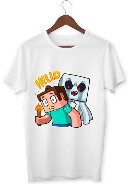 Steve Minecraft Tişörtleri Beyaz T-Shirt Steve Çocuk Yetişkin Tişört