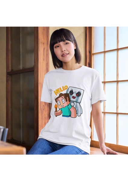 Steve Minecraft Tişörtleri Beyaz T-Shirt Steve Çocuk Yetişkin Tişört fiyatları