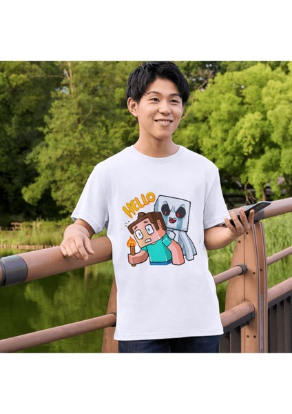 Steve Minecraft Tişörtleri Beyaz T-Shirt Steve Çocuk Yetişkin Tişört fırsatları