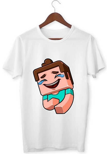Steve Gülüyor Minecraft Tişörtleri Beyaz T-Shirt Minecraft Çocuk Yetişkin Tişört