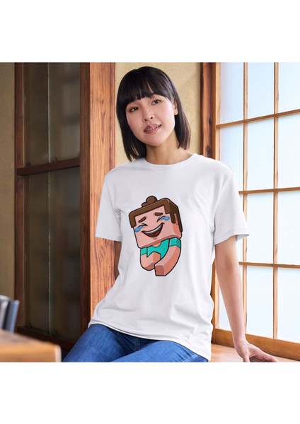 Steve Gülüyor Minecraft Tişörtleri Beyaz T-Shirt Minecraft Çocuk Yetişkin Tişört fiyatları