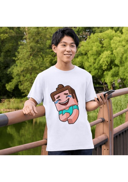 Steve Gülüyor Minecraft Tişörtleri Beyaz T-Shirt Minecraft Çocuk Yetişkin Tişört modelleri