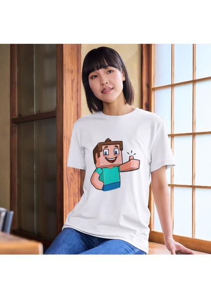 Steve Onaylıyor Tişörtleri Beyaz T-Shirt Minecraft Steve Tişört Çocuk Yetişkin Tişört