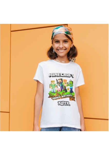 Isme Özel Minecrat Tişört Özel Kişiye Özel Minecraft T-Shirt Yetişkin Çocuk Beyaz Tişört fırsatları