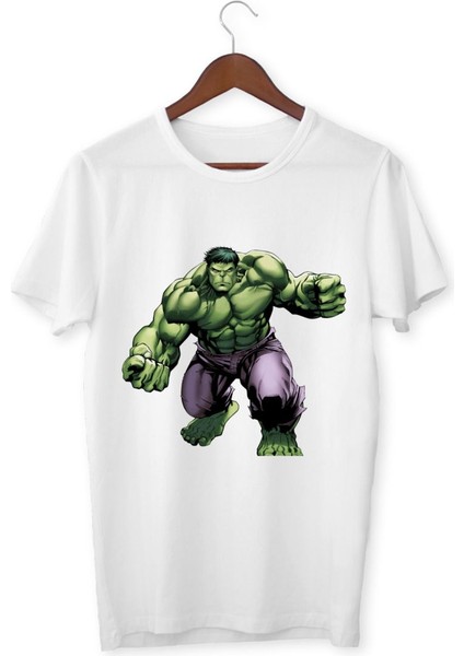 Hulk Tişört Hulk Baskılı Çocuk Yetişkin Beyaz Hulk T-Shirt