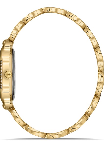 Zincir Kordon Lüx Taşlı Kadın Kol Saati Gold Yeşil Renk PL-1516B4X