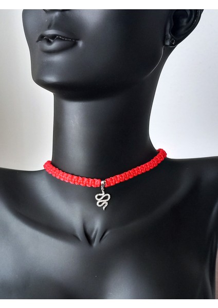 Gümüş Kırmızı Ip Yılan Tasarım Kişiselleştirilebilir Choker Kadın Kolye Sevgililer Günü Hediye
