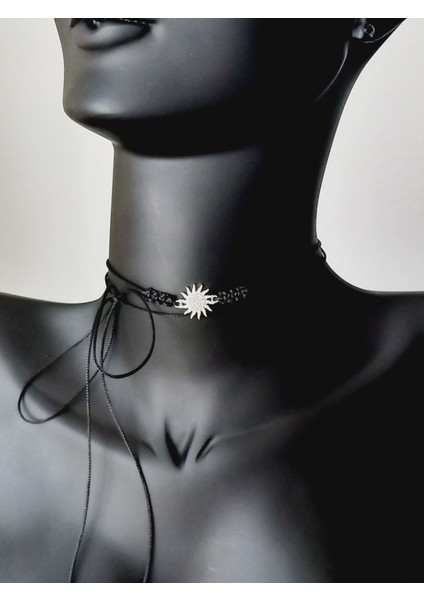 Gümüş Güneş Şans Çarkı Siyah Ip Tasarım Kadın Choker Kolye Sevgililer Günü Hediye fiyatları