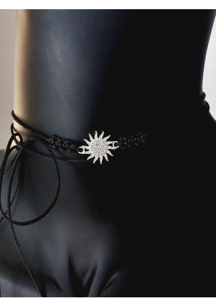 Gümüş Güneş Şans Çarkı Siyah Ip Tasarım Kadın Choker Kolye Sevgililer Günü Hediye fırsatları