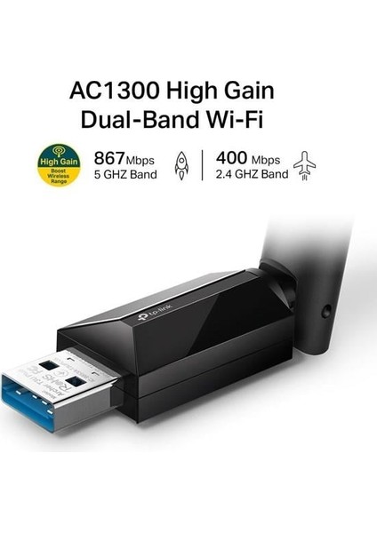 Tp-Lınk Archer T3U Plus AC1300 Dual Band USB Kablosuz Adaptör