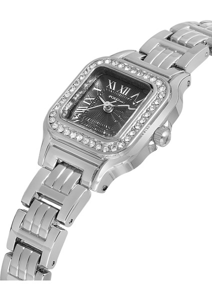 Vintage Romen Rakamlı Lüx Taşlı Kadın Kol Saati Su Yolu Bileklik Kombin Gümüş Siyah Renk PL-1515B5 fiyatları