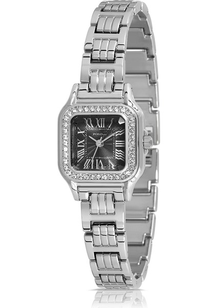 Vintage Romen Rakamlı Lüx Taşlı Kadın Kol Saati Su Yolu Bileklik Kombin Gümüş Siyah Renk PL-1515B5 modelleri