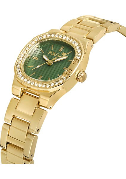 Tek Sıra Lüx Taşlı Kadın Kol Saati Gold Yeşil Renk PL-1513B4X